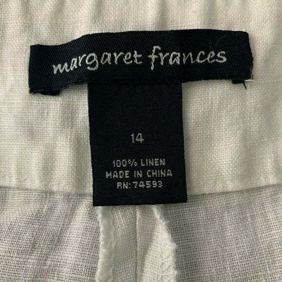 Vintage Margaret Frances Capri Pants 14 White Linen Flat Front Back Pockets Zip - Picture 5 of 5
